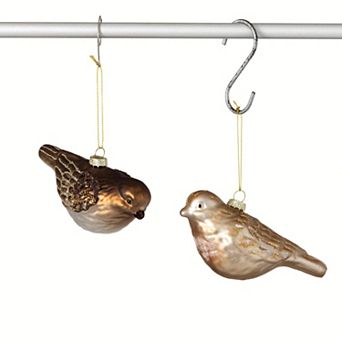 Haven Living 2 pc Brushed Gold Bird Christmas Ornaments Set