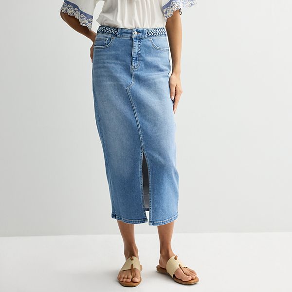 【BAON】24SS★ [BAONHAUS] banding shirring midi denim sk Women's Farmers Market Braided Band Denim Skirt