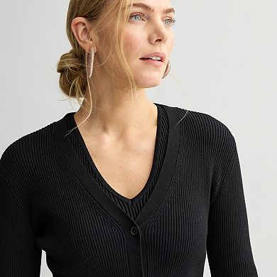Women's Nine West Fitted Sweater Sculpt Ribbed Cardigan
