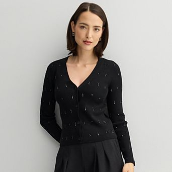 Women's Nine West Fitted Sweater Sculpt Ribbed Cardigan