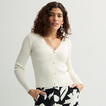 Women's Nine West Fitted Sweater Sculpt Ribbed Cardigan