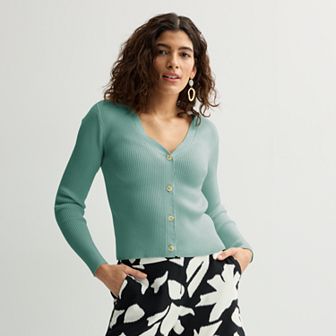 Women's Nine West Fitted Sweater Sculpt Ribbed Cardigan