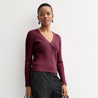 Women's Nine West Fitted Sweater Sculpt Ribbed Cardigan