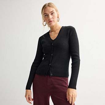 Women's Nine West Fitted Sweater Sculpt Ribbed Cardigan