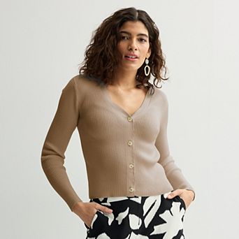 Women's Nine West Fitted Sweater Sculpt Ribbed Cardigan