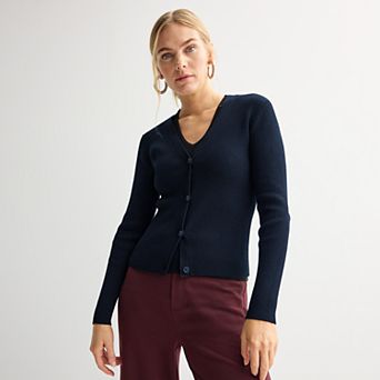 Women's Nine West Fitted Sweater Sculpt Ribbed Cardigan