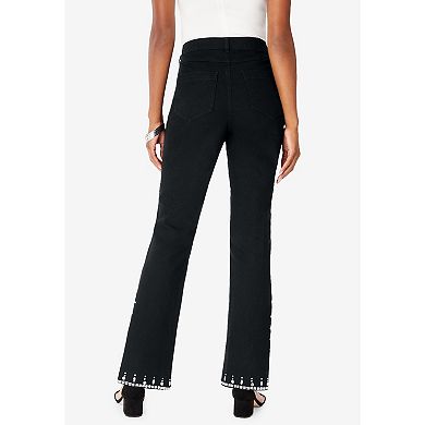 Roaman's Women's Plus Size Plus Size Invisible Stretch Rhinestone-Detail Split Flare-Leg Jean