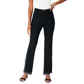 Roaman's Women's Plus Size Plus Size Invisible Stretch Rhinestone-Detail Split Flare-Leg Jean