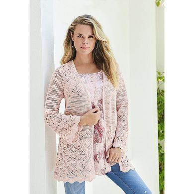 Roaman's Women's Plus Size Bell Sleeve Pointelle Cardigan