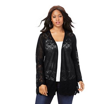 Roaman's Women's Plus Size Bell Sleeve Pointelle Cardigan