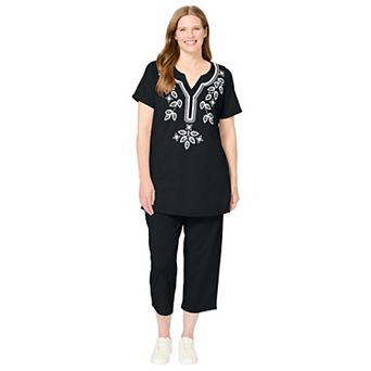 Woman Within Plus Size Printed Tunic And Capri Set