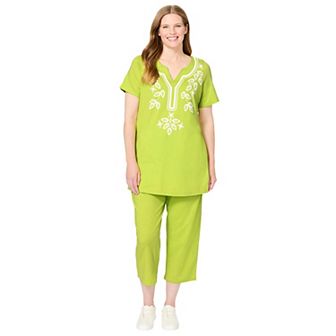 Woman Within Plus Size Printed Tunic And Capri Set