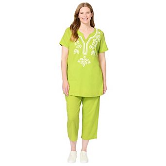 Woman Within Plus Size Printed Tunic And Capri Set