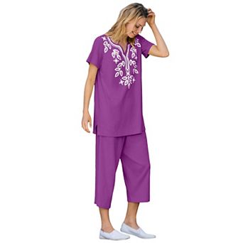 Woman Within Plus Size Printed Tunic And Capri Set