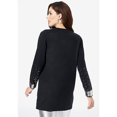Roaman's Women's Plus Size Sequin Pullover Sweater