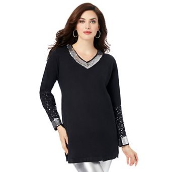 Roaman's Women's Plus Size Sequin Pullover Sweater