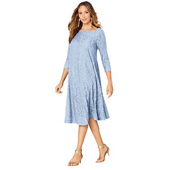 Roaman's Women's Plus Size Plus-Size 3/4 Sleeve Boatneck Lace Swing Dress