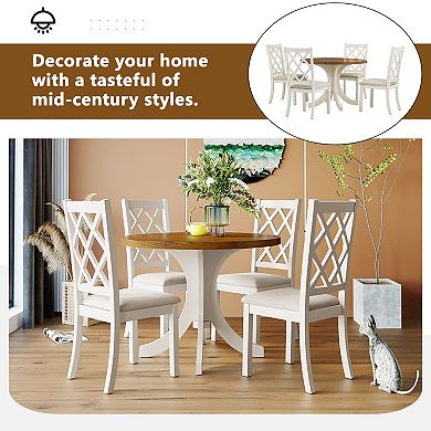 Merax Mid-century 5-piece Round Dining Table Set