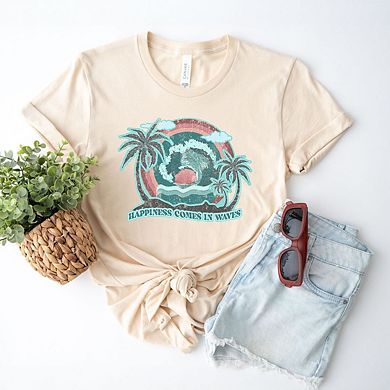 Happiness Comes In Waves Vintage Short Sleeve Graphic Tee