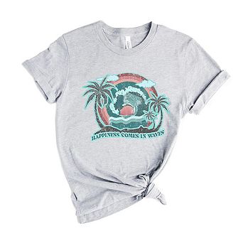 Happiness Comes In Waves Vintage Short Sleeve Graphic Tee