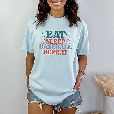 Eat Sleep Baseball Repeat Colorful Garment Dyed Tees