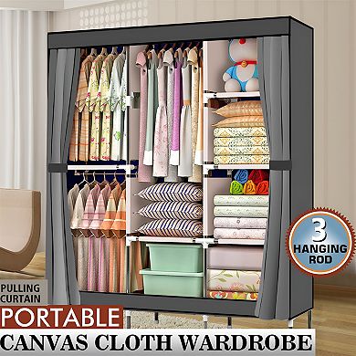 Portable Closet Wardrobe Clothes Rack with Shelf, Sturdy and Modern Design for Home Organization
