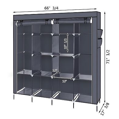 Lightweight Portable Wardrobe Closet, Versatile Design with 12 Shelves and 4 Side Pockets
