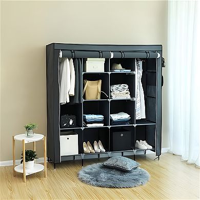 Lightweight Portable Wardrobe Closet, Versatile Design with 12 Shelves and 4 Side Pockets