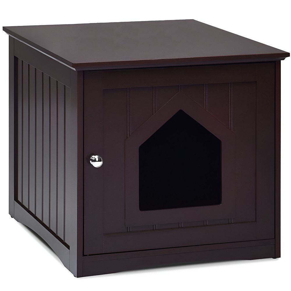 Elegant 20" Brown Wooden Cat Litter Box End Table - Dual-Function ...