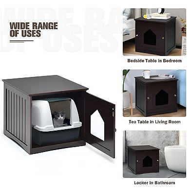 Elegant 20" Brown Wooden Cat Litter Box End Table - Dual-Function ...