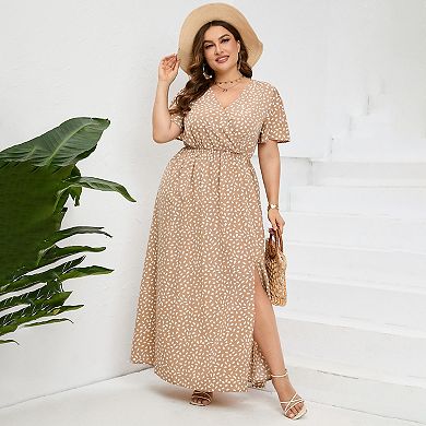Women Plus Size Wrap Maxi Dress Short Flutter Sleeves Empire Waist ...