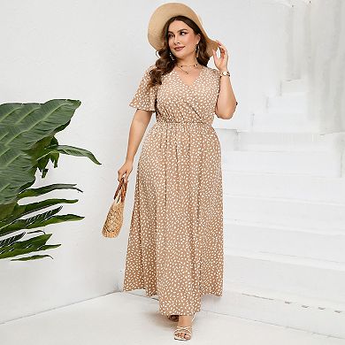Women Plus Size Wrap Maxi Dress Short Flutter Sleeves Empire Waist ...