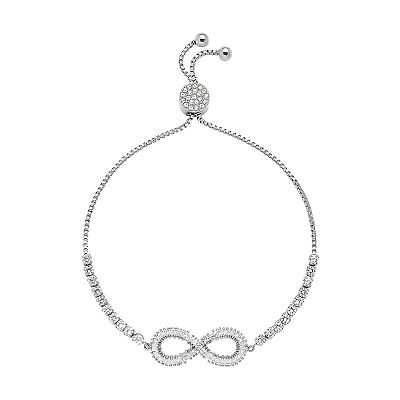 Brilliance Silver Tone Cubic Zirconia Infinity Slider Bracelet