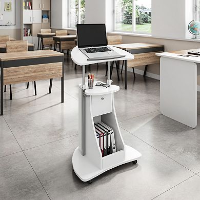 Techni Mobili Sit-to-Stand Rolling Adjustable Laptop Cart With Storage