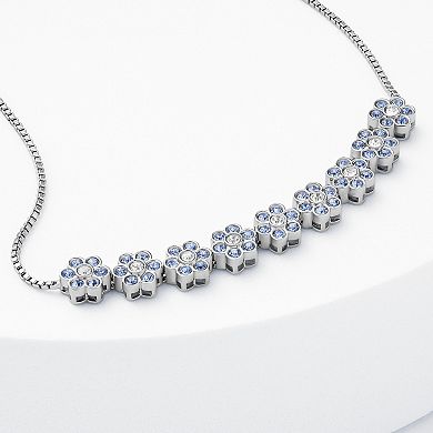 Brilliance Fine Silver Plated Crystal Flowers Bracelet