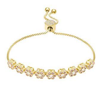 Brilliance Fine Silver Plated Crystal Flowers Bracelet