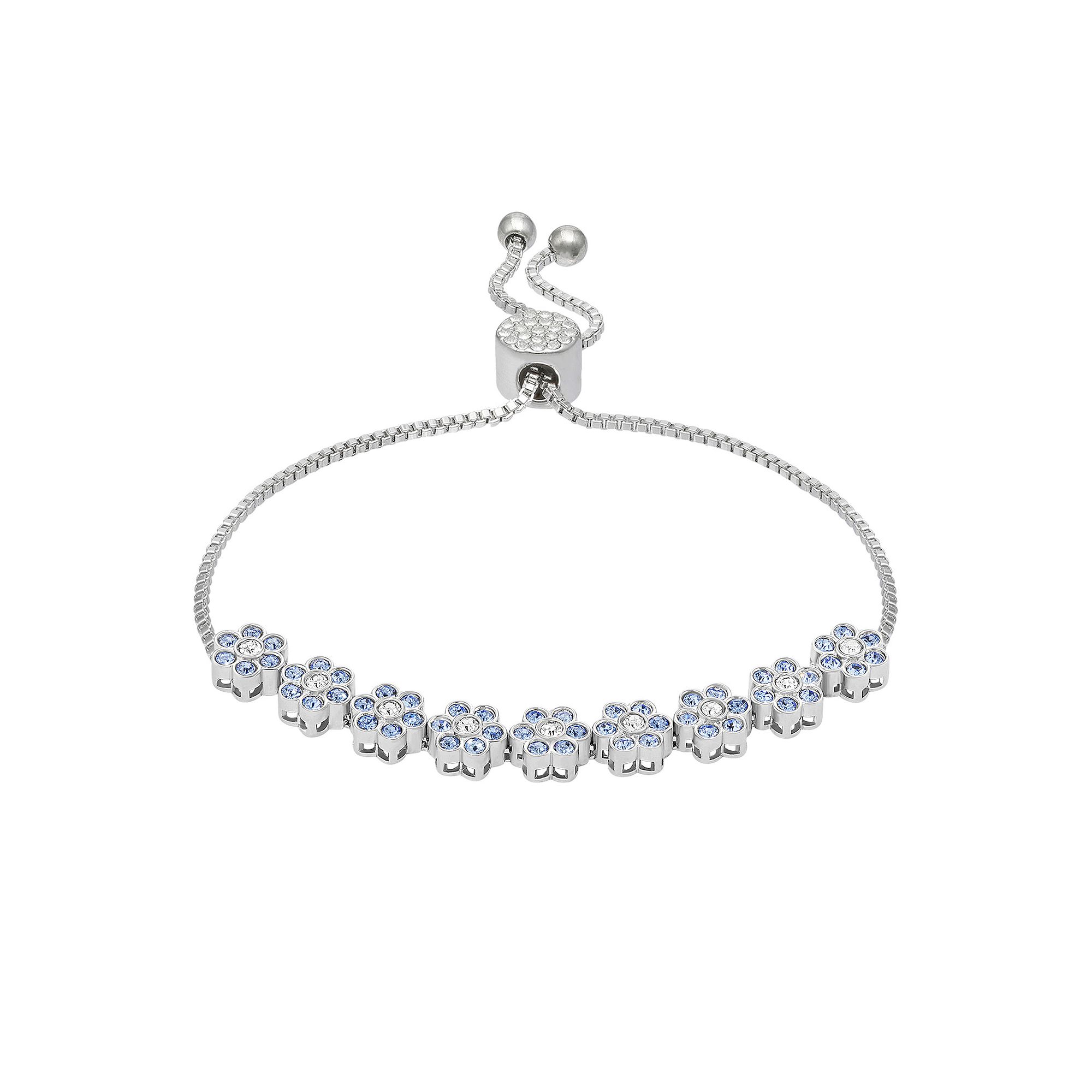 Brilliance Fine Silver Plated Crystal Flowers Bracelet, Womens, Size: 4-1