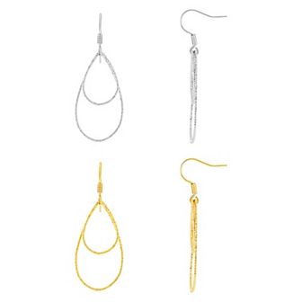PRIMROSE 2-Pair Two-Tone Textured Double Teardrop Earring Set