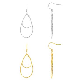 PRIMROSE 2-Pair Two-Tone Textured Double Teardrop Earring Set