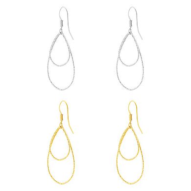 PRIMROSE 2-Pair Two-Tone Textured Double Teardrop Earring Set