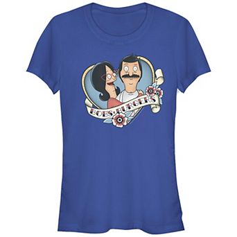 Juniors' Bob's Burgers Bob & Linda Belcher Heart Shape Tattoo Fitted Graphic Tee
