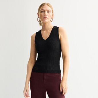 Women's Nine West Fitted Sweater Sculpt V-Neck Tank Top