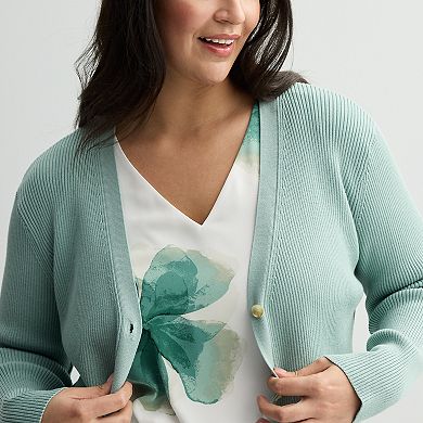 Plus Size Nine West Sweater Sculpt Ribbed Cardigan