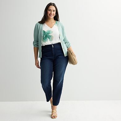 Plus Size Nine West Sweater Sculpt Ribbed Cardigan