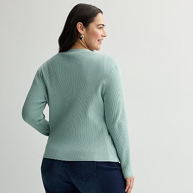 Plus Size Nine West Sweater Sculpt Ribbed Cardigan