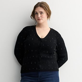 Plus Size Nine West Fitted Sweater Sculpt Ribbed Cardigan