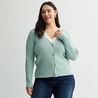 Plus Size Nine West Fitted Sweater Sculpt Ribbed Cardigan