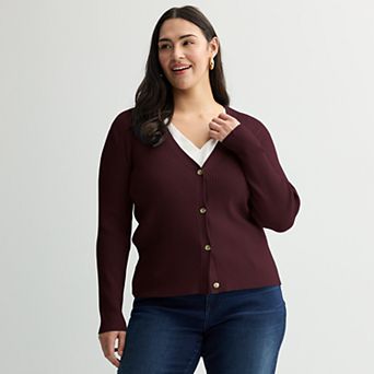 Plus Size Nine West Fitted Sweater Sculpt Ribbed Cardigan