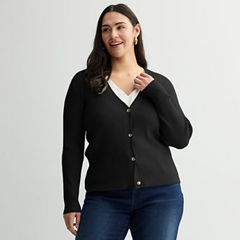 Plus Size Nine West Fitted Sweater Sculpt Ribbed Cardigan