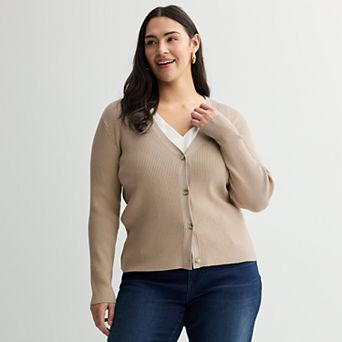 Plus Size Nine West Fitted Sweater Sculpt Ribbed Cardigan